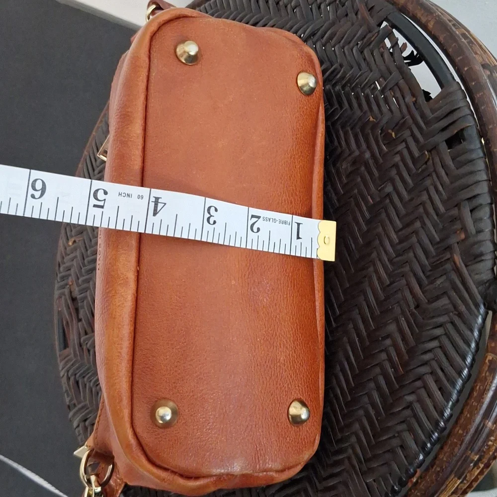 Classic Tan Leather Crossbody Bag with Gold Hardware